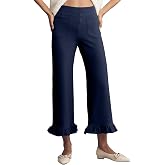 Acelitt Women&rsquo;s Gingham Pants Ruffle Cropped Trousers | Capri, Elastic Waist Straight Leg, Stretchy, Pockets, Casual Summer Outfits for Business Casual, Work, Office, Beach Vacation