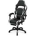 Athena Collection Gaming Chair, Ergonomic Gaming Chair with Footrest & Lumbar Support, Height Adjustable Swivel Computer Chair Office Chair for Kids Adults(White)