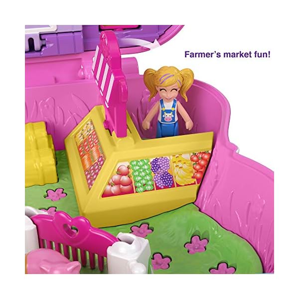 Polly-Pocket-ON-THE-FARM-Piggy-Compact Polly Pocket GTN16 On the Farm Piggy Compact, Farm Theme, 2 Animal Figures (1 Alpaca with Hair), Great Gift for Ages 4…