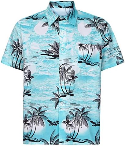 Big Wintialy Men Hawaiian Shirt Short Sleeve Front-Pocket Beach Floral Printed Blouse Top Tee