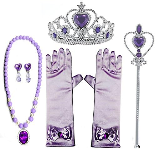 GCFIYPP Princess Dress up Accessories 5 Pieces Gift Set Sofia the First Party Supplies Crown Scepter Necklace Earrings Gloves (Crown Scepter Necklace Earrings Gloves)