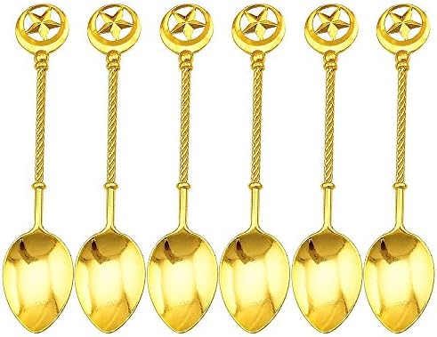 Retro Creative Spoon, 6-pieces Coffee Scoops Stirring Spoon Sugar Spoon Tea Spoon Ice Cream Scoops Seasoning Spoon (Gold)