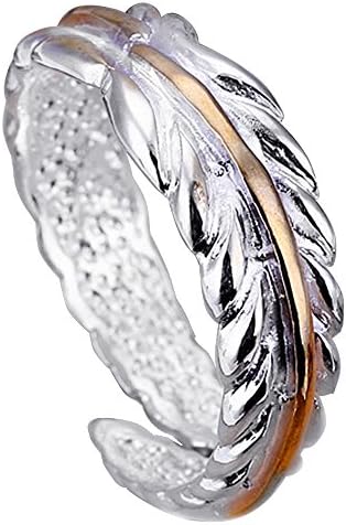 BOHG Jewelry Womens 925 Sterling Silver Plated Fashion Angel Wings Feather Promise Ring Wedding Band Gold Size 8