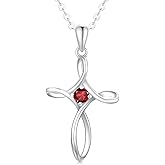 Sterling Silver Cross Necklace for Women Zirconia Zirconia Birthstone Necklace Sterling Silver Cross Faith Pendant Necklace Christian Religious Jewelry Gifts Cross Jewelry Christian Gifts, 18''+2''