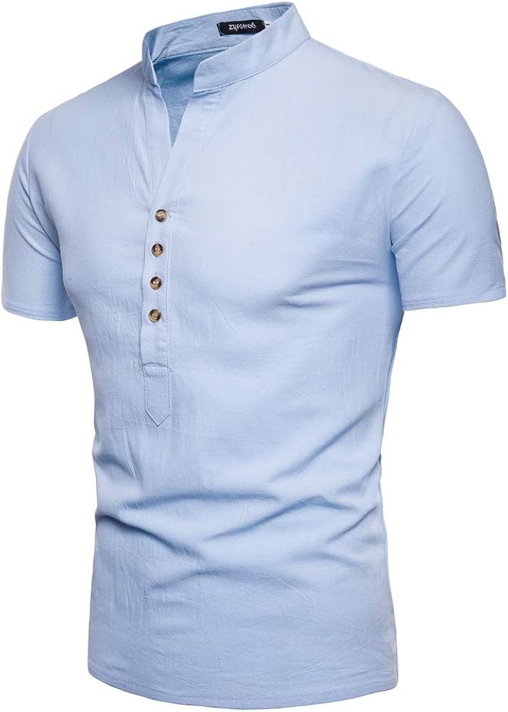 Henley-T-Shirt Für Herren, Rundhalsausschnitt, Kurze Ärmel, Knöpfe, Kragen, T-Shirt, Herren-O-Ausschnitt, Lässige, Leichte T-Shirts