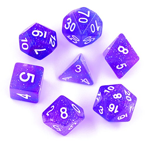 Polyhedral 7-Die Dice Set Galaxy Dnd Gaming Dice for Dungeons and Dragons Tabletop Roleyplaying & DnD Games By Hengda Dice (Purple Blue)