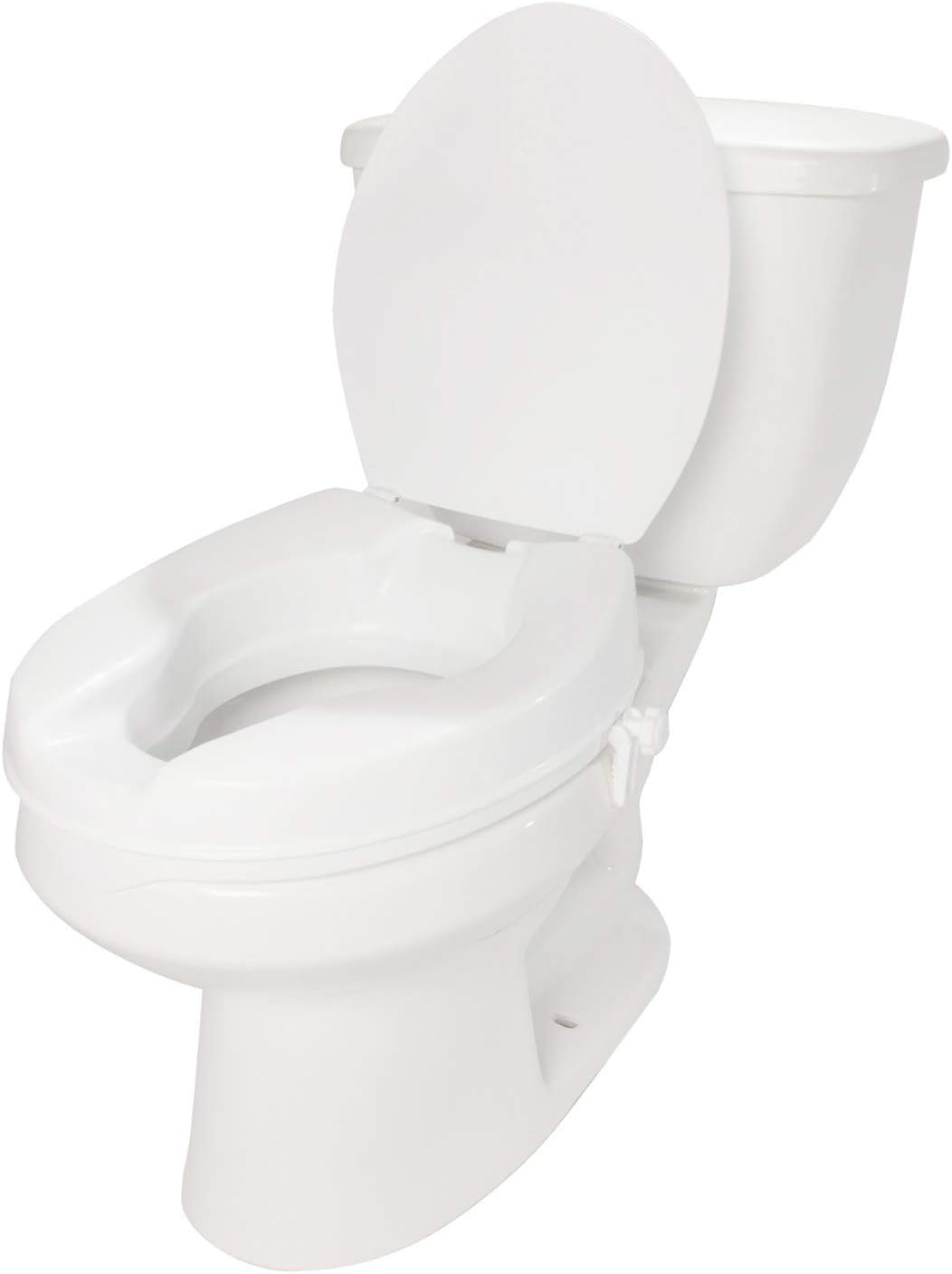 PCP 2-Inch Raised Standard Toilet Seat, Increase Height Over Commode, Low Profile Elevated, Includes Lid, Tightening Stability Safety Clamps: Health & Personal Care