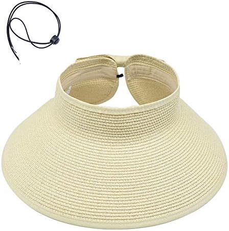 2PCS Women's Sun Visors Foldable Straw Hats Summer Beach Packable Hat Floppy Wide Brim Cap Cute Bowtie Big Heads