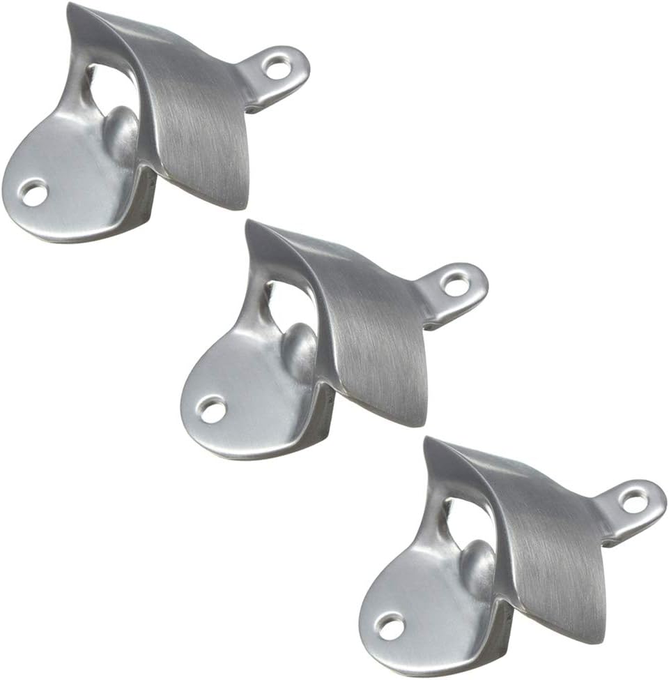 3er Flaschenöffner Wand Bieröffner Edelstahl Matt Unique Wandflaschenöffner Bar Bier Cap Öffner Wandhalterung inklusive Schrauben