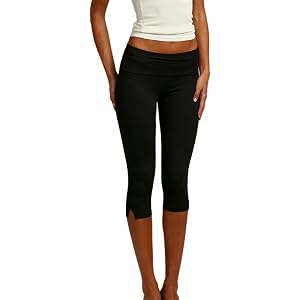 Fjfsoo Women Y2k Capri Leggings Fold Over High Waist Side Slit Casual Stretch Lounge Yoga Cropped Pants Bottoms Streetwear