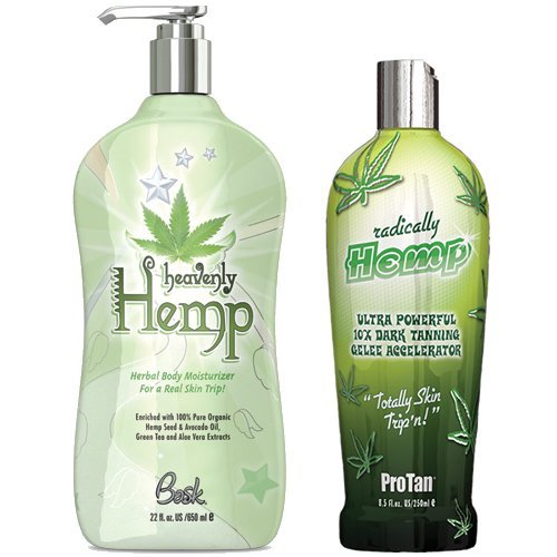 Bundle - 2 items: Bask Heavenly Hemp Herbal Body Moisturizer (22 Ounce) & Pro Tan Radically Hemp Ultra Powerful Tanning Gelee (8.5 Ounce)