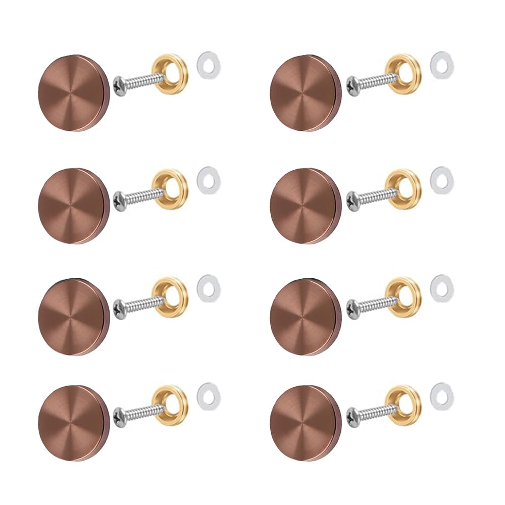 8 Pcs Mirror Screws, 16mm Brushed Stainless Steel Decorative Cap Metal Nail for Bath Plates Mirror Tables Wardrobes Furniture, Rose Gold