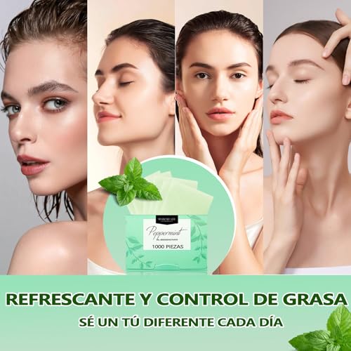 1000 piezas de papel de arroz facial. papel absorbente de grasa facial. papelitos absorbentes de brillo facial. Elimina el brillo del aceite, el papel es suave, adecuado para aceite facial (Menta)
