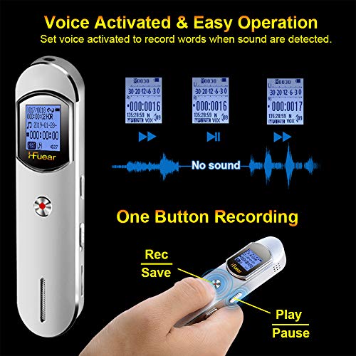 16GB Digital Voice Recorder, 1536kbps(64GB TF Card) Voice Activated Recorder with Playback, Metal Audio Sound Recorder Dictaphone, Password, USB Charge, MP3 Player, A-B Repeat for Lectures,Meetings,In - Thumbnail 4
