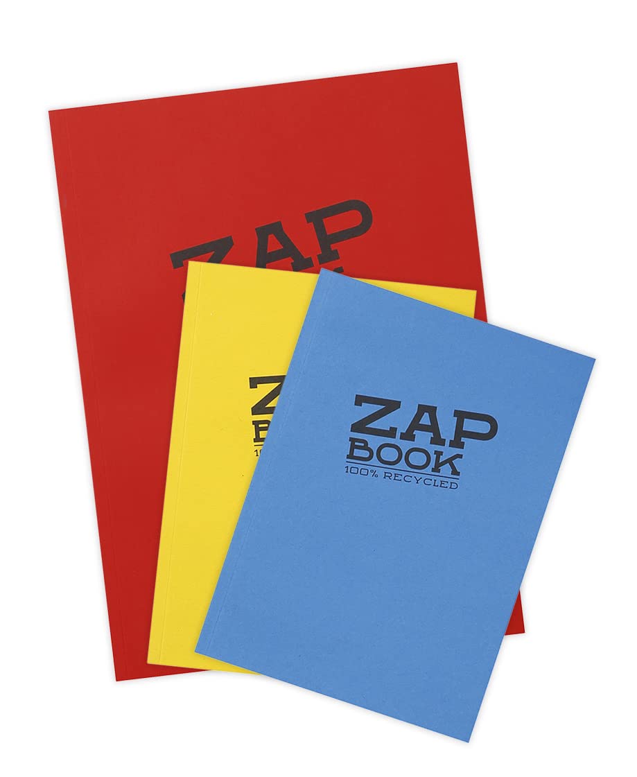 Clairefontaine - Ref 3355AMZC - Zap Glued Sketchbooks (160 Pages / Set of 3) - 1 x A4 + 2 x A5, 80gsm Recycled Paper, pH Neutral - Random Colour Covers
