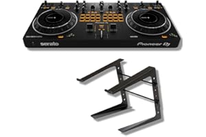 Pioneer DDJ-REV1 DJ Controller Bundle with Adjustable Laptop Stand for DJ's and StreamEye Polishing Cloth