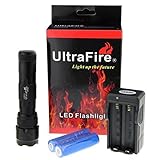 Ultrafire WF-502B 1000 LM LED Flashlight Torch with Batteries and Charger, Black