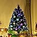Goplus 3FT Pre-Lit Entrance Tree, Fiber Optic Christmas Tree with The Plastic Colorful Balls & Golden Star Solid Base Premium Decorations Full Tree for Indoor and Doorway