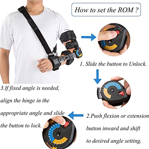 Hinged ROM Elbow Brace with Sling, Adjustable Post OP Elbow Brace Stabilizer Splint Arm Injury Recovery Support-Left