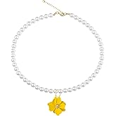 Anmpab Pearl Flower Necklace for Women Pearl Floral Pendant Necklace Adjustable Chain Jewelry for Her Mother Wife Anniversary