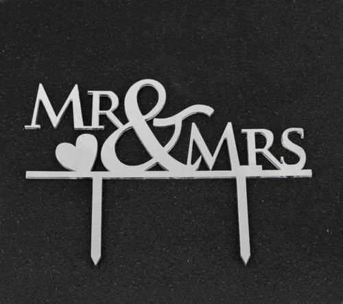 Mirror Silver Acrylic Wedding Cake Topper Party Decoration Cupcake Stand (Mirror Silver - Mr & Mrs) by szunsion
