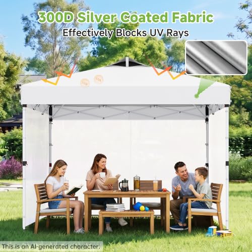 Real Relax 10x10ft Pop Up Portable Canopy Tent with 300D Silver-Coated Top, UV-Protective, Waterproof, Windproof, Instant and Easy Installation, with Three Sidewalls for Camping, Vendor Events, White