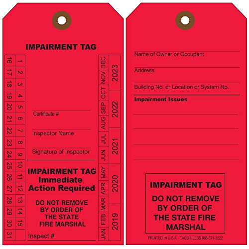 General Sprinkler Inspection Tags (100 per Order) (Red - Impairment)