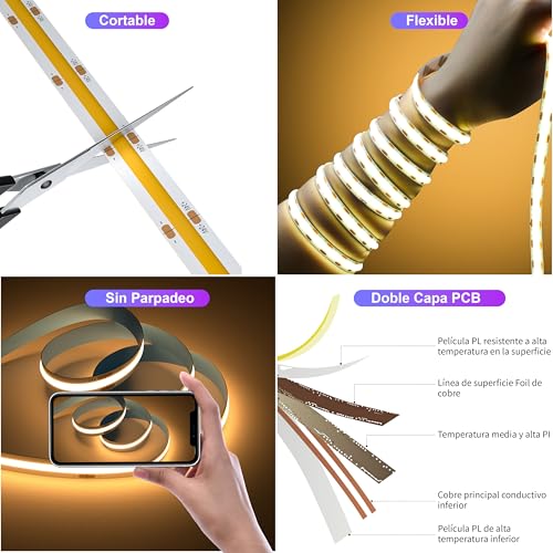 OULARA WIFI COB LED Strip 3M Warm White 2700K, Dimmable 24V LED Strip Light Set, Smart Work with Alexa/Google Assistant for DIY Lighting Under Cabinet,Bedroom,Kitchen