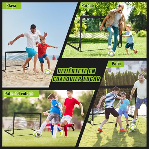 MIAOKE - Portería de Fútbol para Patio Trasero, 2 Porterías de Fútbol Portátiles de 4 x 3 Pies, Equipo de Entrenamiento con Pelota, 10 Conos, Bolsa de Transporte