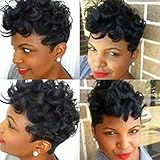YOURWIGS Short Curly Wigs for Black Women Synthetic Heat Resistant Hair Perfect for Daily Wear with Wig Cap (Black) 150 Gram Z061