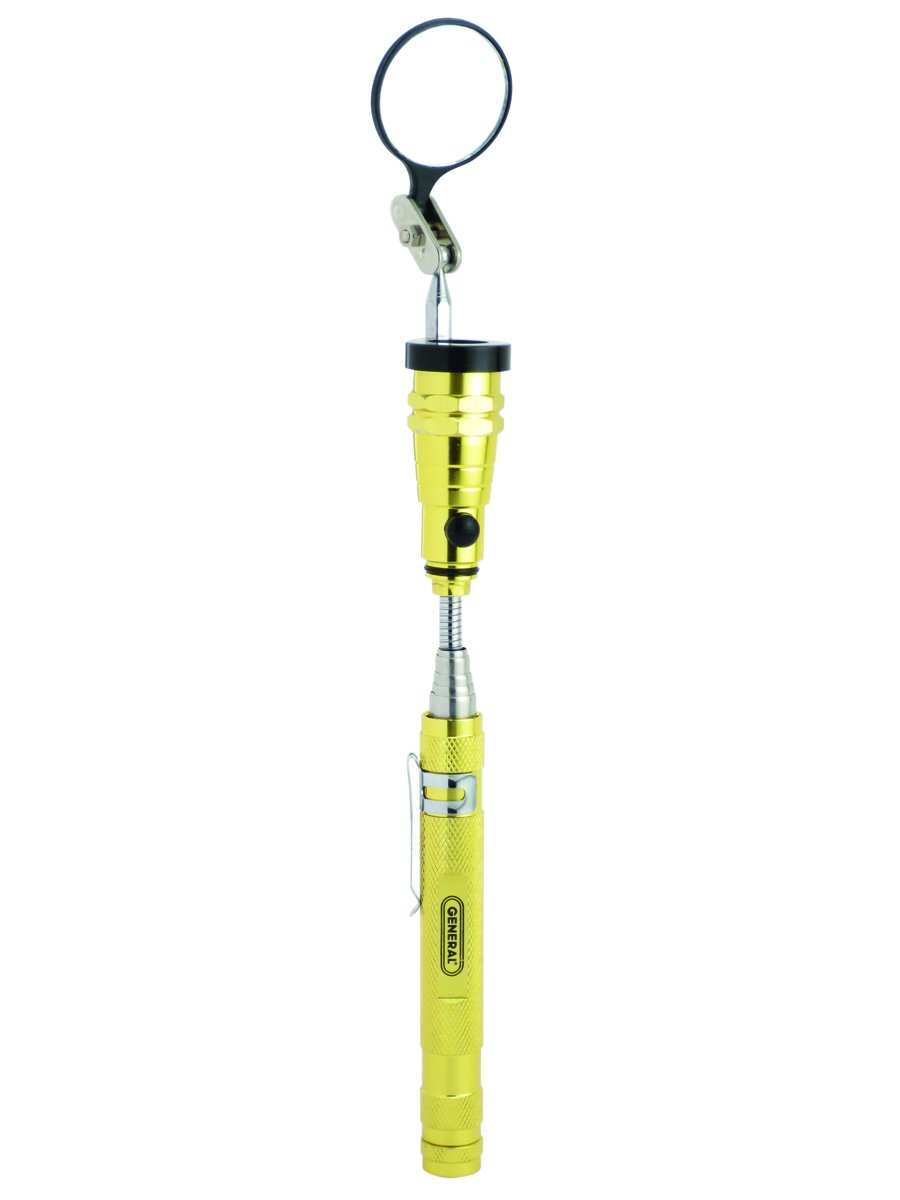 General Tools 91555 LED Lighted 22-inch Telescoping Magnetic Pick Up with 1.5 inch Round Inspection Mirror Attachment