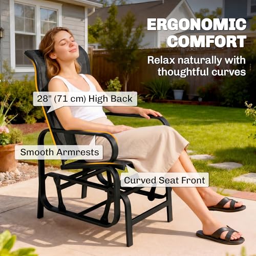 Outsunny Patio Glider with Breathable Mesh Fabric, Outdoor Glider Chair, Garden Rocking Gliding Seat for Patio, Yard, Porch, Black