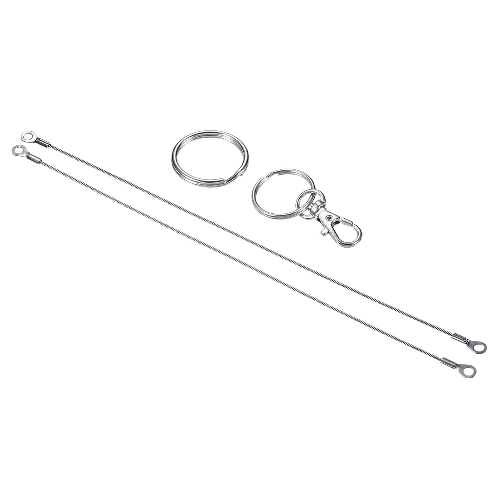 PATIKIL Stainless Steel Lanyard Cable 2mmx30cm 4 Pack Eyelets Ended Security Wire Rope with 4 Pack Key Ring 4 Pack Keychain