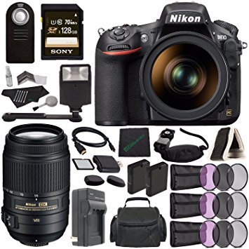 Nikon D810 DSLR Camera with 24-120mm Lens + Nikon AF-S DX NIKKOR 55-300mm f/4.5-5.6G ED VR Lens + Battery + Charger + Sony 128GB SDXC Card + HDMI Cable + Remote + Memory Card Wallet + Flash Bundle