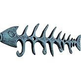 Moby Dick Nautical Coastal Fish Bones Cast Iron Wall Hook Peg Decor Teal Black