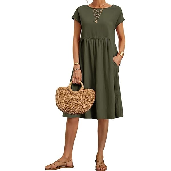 Vestidos Vintage Hasta La Rodilla Para Mujer, Color Sólido, Cuello Redondo, Bolsillos, Vestidos Largos Casuales Para Mujer, Marino