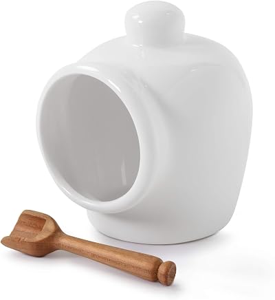 WM Bartleet & Sons 1750 Small Porcelain Salt Pot with Wooden Spoon 9cm