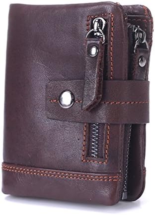 Men's Genuine Leather Slim Trifold RFID Wallets Multi-Card with Zipper Pocket