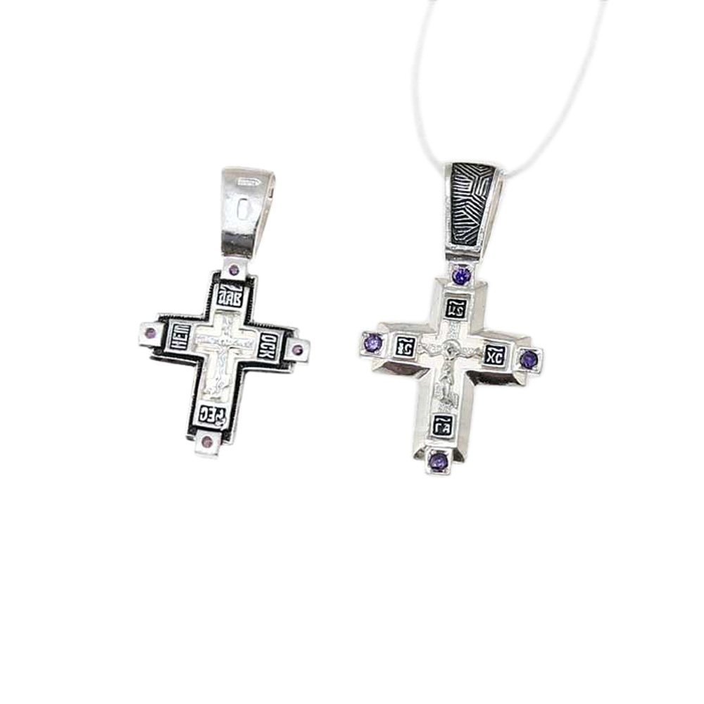 NKlaus Sterling Silver Crucifix Cross 925 Pendant Orthodox Russian 4 Purple Zirconia4651 Christening