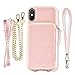 ZVE for iPhone Xs Max Wallet Case for iPhone Xs Max Case with Credit Card Holder Slot Crossbody Chain Handbag Purse Wrist Zipper Strap Case Cover for Apple iPhone Xs Max 6.5 inch - Rose Gold