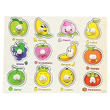 Toymytoy Fruit Puzzle Wooden Blocks Fruit Recognition Puzzle Educational Developmental Baby Kids Toy