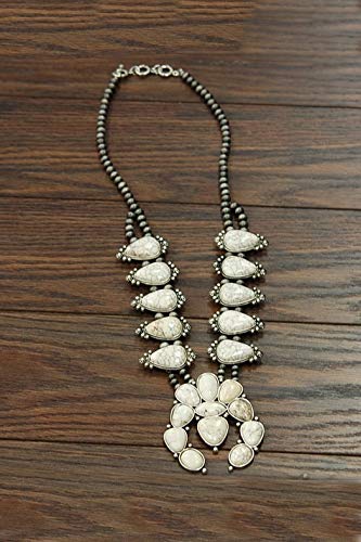 JChronicles Natural Turquoise Stone Squash Blossom Vintage Statement Western Necklace (SQ-2043) - Thumbnail 2
