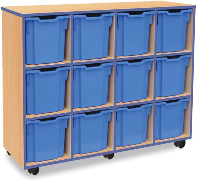 Monarch Mobile School Jumbo Tray Unit 12 Trays Beech Blue Edged