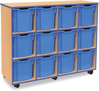 Monarch Mobile School Jumbo Tray Unit 12 Trays Beech Blue Edged