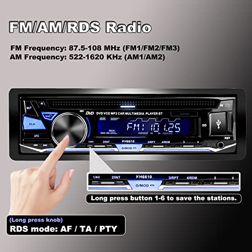 Alondy Car Radio Bluetooth USB CD/DVD Player, 1 DIN Radio RDS FM AM MP3 SD AUX Hands-Free