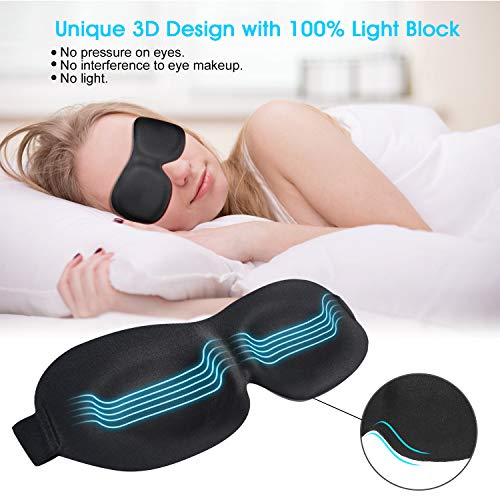 Sleep Mask, with Ice Silk for Men, Women | Adjustable Cold Silk Sleep Eye Mask Blocks 100% of Light | Innovative Total Comfort Design for Best Sleep Ever | Includes 2 Noise Cancelling Ear Plugs
