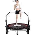 FirstE 48" Foldable Fitness Trampolines with 4 Level Adjustable Heights Foam Handrail,Jump Trampoline for Kids and Adults Ind