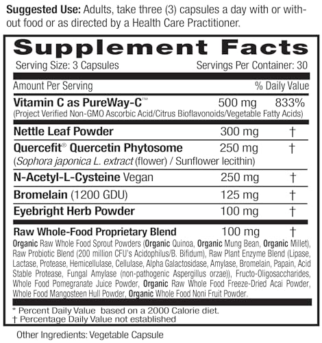 EMERALD LABS Allergy Health - Natural Allergy Support with Quercetin Phytosome, Bromelain, Vitamin C as PureWay-C & More * - Vegan & Gluten-Free - 90 Vegetable Capsules (30-Day Supply)