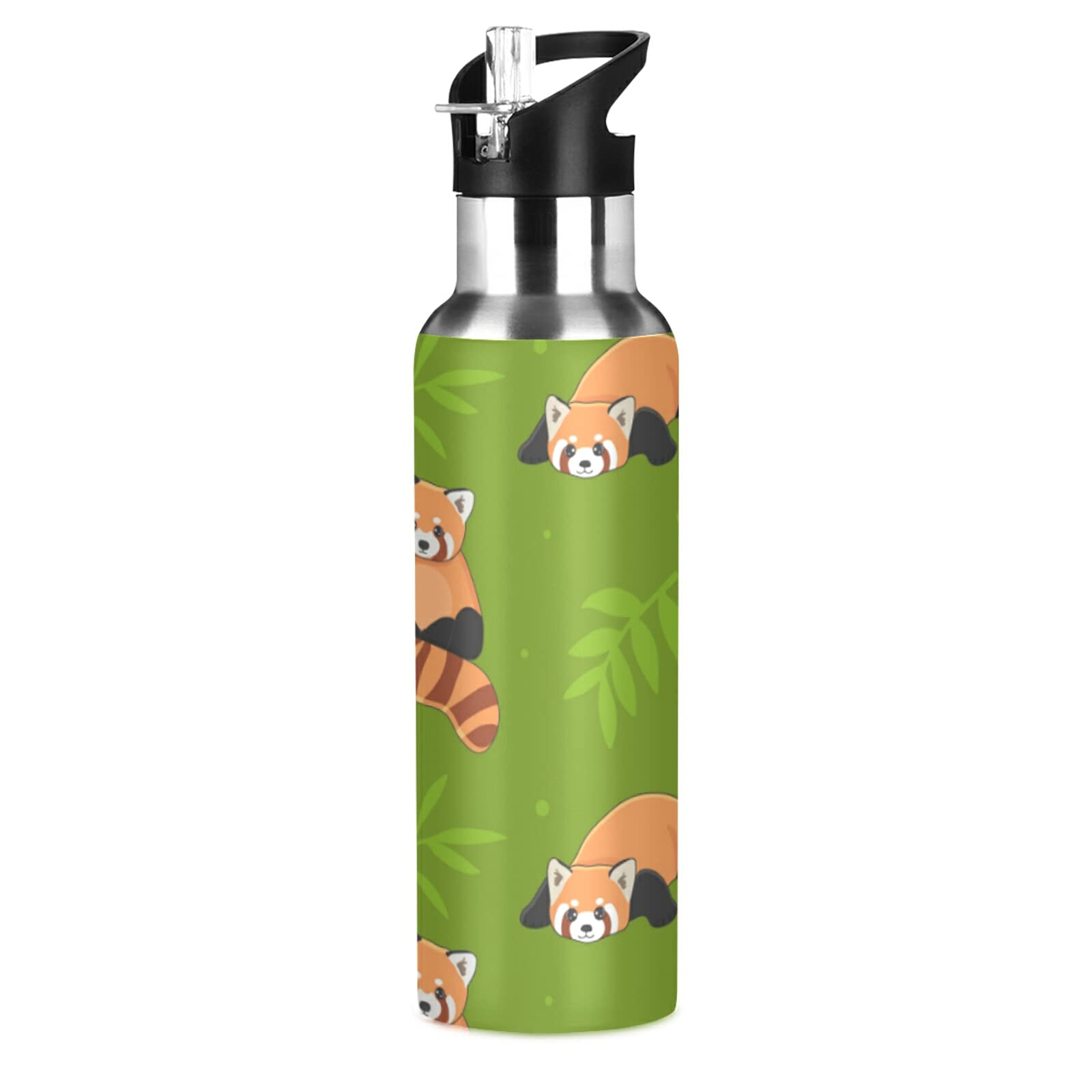 xigua Cute Red Panda Water Bottle, Stainless Steel Insulated Water Bottles with Straw Lids, Vacuum Hot Cold Water Bottle Leakproof Sport Water Bottles 20 oz