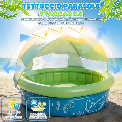 Cheffery Pop-Up 4-in-1 Children's Pool, Beach Tent with Water Sprays, Newborn Beach Pool with Anti-UV SPF 50+, Portable Tent for Garden, Beach and Picnic (100 x 30 cm)